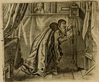 An illustration from Spiegel van den ouden ende nieuwen-tijt : bestaende uyt spreeck-woorden, ontleent van de voorige ende jegenwoordige eeuwe, verlustigt door menichte van sinne-beelden, met gedichten en prenten daer op passende (1648)