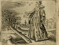 An illustration from Spiegel van den ouden ende nieuwen-tijt : bestaende uyt spreeck-woorden, ontleent van de voorige ende jegenwoordige eeuwe, verlustigt door menichte van sinne-beelden, met gedichten en prenten daer op passende (1648)