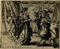 An illustration from Spiegel van den ouden ende nieuwen-tijt : bestaende uyt spreeck-woorden, ontleent van de voorige ende jegenwoordige eeuwe, verlustigt door menichte van sinne-beelden, met gedichten en prenten daer op passende (1648)