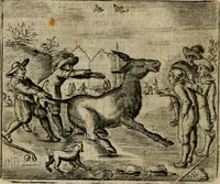 An illustration from Spiegel van den ouden ende nieuwen-tijt : bestaende uyt spreeck-woorden, ontleent van de voorige ende jegenwoordige eeuwe, verlustigt door menichte van sinne-beelden, met gedichten en prenten daer op passende (1648)