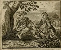 Picture 57 of 95 from Spiegel van den ouden ende nieuwen-tijt : bestaende uyt spreeck-woorden, ontleent van de voorige ende jegenwoordige eeuwe, verlustigt door menichte van sinne-beelden, met gedichten en prenten daer op passende (1648), leaf 200