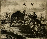 An illustration from Spiegel van den ouden ende nieuwen-tijt : bestaende uyt spreeck-woorden, ontleent van de voorige ende jegenwoordige eeuwe, verlustigt door menichte van sinne-beelden, met gedichten en prenten daer op passende (1648)