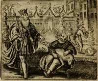 An illustration from Spiegel van den ouden ende nieuwen-tijt : bestaende uyt spreeck-woorden, ontleent van de voorige ende jegenwoordige eeuwe, verlustigt door menichte van sinne-beelden, met gedichten en prenten daer op passende (1648)