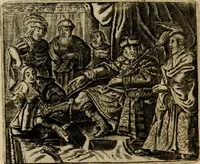 An illustration from Spiegel van den ouden ende nieuwen-tijt : bestaende uyt spreeck-woorden, ontleent van de voorige ende jegenwoordige eeuwe, verlustigt door menichte van sinne-beelden, met gedichten en prenten daer op passende (1648)
