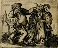 Picture 82 of 95 from Spiegel van den ouden ende nieuwen-tijt : bestaende uyt spreeck-woorden, ontleent van de voorige ende jegenwoordige eeuwe, verlustigt door menichte van sinne-beelden, met gedichten en prenten daer op passende (1648), leaf 281
