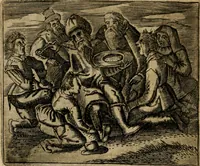 Picture 84 of 95 from Spiegel van den ouden ende nieuwen-tijt : bestaende uyt spreeck-woorden, ontleent van de voorige ende jegenwoordige eeuwe, verlustigt door menichte van sinne-beelden, met gedichten en prenten daer op passende (1648), leaf 285