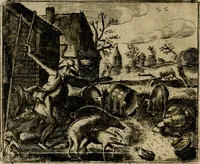 An illustration from Spiegel van den ouden ende nieuwen-tijt : bestaende uyt spreeck-woorden, ontleent van de voorige ende jegenwoordige eeuwe, verlustigt door menichte van sinne-beelden, met gedichten en prenten daer op passende (1648)