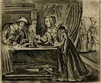 An illustration from Spiegel van den ouden ende nieuwen-tijt : bestaende uyt spreeck-woorden, ontleent van de voorige ende jegenwoordige eeuwe, verlustigt door menichte van sinne-beelden, met gedichten en prenten daer op passende (1648)