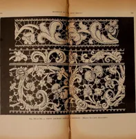An illustration from Dentelles et guipures : anciennes et modernes, imitations ou copies. Varieté des genres et des points. 52 portraits documentaires, 249 échantillons de dentelles, collerettes, fraises, manchettes, rabats, etc. (1904)