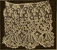 An illustration from Dentelles et guipures : anciennes et modernes, imitations ou copies. Varieté des genres et des points. 52 portraits documentaires, 249 échantillons de dentelles, collerettes, fraises, manchettes, rabats, etc. (1904)