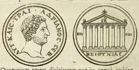 An illustration from De nummo Pantheo Hadriani Imperatoris, ad ill[uminati]mum Spanhemium dissertatio : in qua praeter nonnulla de consecrationibus veterum, illarúmque origine, peculiaris quaedam instituitur comparatio inter Hadrianum, & Alexandrum M. multáque illis communia demonstrantur (1690)