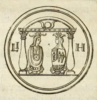 An illustration from De nummo Pantheo Hadriani Imperatoris, ad ill[uminati]mum Spanhemium dissertatio : in qua praeter nonnulla de consecrationibus veterum, illarúmque origine, peculiaris quaedam instituitur comparatio inter Hadrianum, & Alexandrum M. multáque illis communia demonstrantur (1690)