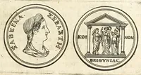 An illustration from De nummo Pantheo Hadriani Imperatoris, ad ill[uminati]mum Spanhemium dissertatio : in qua praeter nonnulla de consecrationibus veterum, illarúmque origine, peculiaris quaedam instituitur comparatio inter Hadrianum, & Alexandrum M. multáque illis communia demonstrantur (1690)