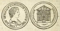 An illustration from De nummo Pantheo Hadriani Imperatoris, ad ill[uminati]mum Spanhemium dissertatio : in qua praeter nonnulla de consecrationibus veterum, illarúmque origine, peculiaris quaedam instituitur comparatio inter Hadrianum, & Alexandrum M. multáque illis communia demonstrantur (1690)
