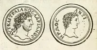 An illustration from De nummo Pantheo Hadriani Imperatoris, ad ill[uminati]mum Spanhemium dissertatio : in qua praeter nonnulla de consecrationibus veterum, illarúmque origine, peculiaris quaedam instituitur comparatio inter Hadrianum, & Alexandrum M. multáque illis communia demonstrantur (1690)