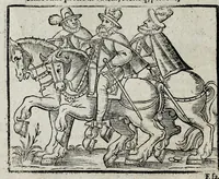 An illustration from De nuptiis illustris ac generosi Domini, Dom. Iohannis Georgii, Comitis a Zollern, serenissimi vtriusque Bauariae Ducis, Maxaemiliani consiliarij, &c. illustris & generosi Domini, Dom. Italo Friderici, Comitis à Zollern, Sigmaringen & Veringen, Domini in Haigerloch & Wehrstain, Romani Imperij Cubicularij haereditarij, Sacrae Caes. Maiestatis consiliarij intimi, &c. filii vnicè dilecti, Dominorum suorum clementissimorum, cum illustri et generosa Domina, Do. Francisca, illustris & generosi Domini, Dom. Friderici Vvild, Comitis in Thaumb & Kyrburg, Comitis Rheinensis in Stain, Comitis à Salm, & Domini in Vinstingen, &c. filia : celebratis Hechingae XI. Octobris, anno salutis M. D. IIC. libri septem : versu heroico (1601)