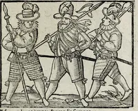 An illustration from De nuptiis illustris ac generosi Domini, Dom. Iohannis Georgii, Comitis a Zollern, serenissimi vtriusque Bauariae Ducis, Maxaemiliani consiliarij, &c. illustris & generosi Domini, Dom. Italo Friderici, Comitis à Zollern, Sigmaringen & Veringen, Domini in Haigerloch & Wehrstain, Romani Imperij Cubicularij haereditarij, Sacrae Caes. Maiestatis consiliarij intimi, &c. filii vnicè dilecti, Dominorum suorum clementissimorum, cum illustri et generosa Domina, Do. Francisca, illustris & generosi Domini, Dom. Friderici Vvild, Comitis in Thaumb & Kyrburg, Comitis Rheinensis in Stain, Comitis à Salm, & Domini in Vinstingen, &c. filia : celebratis Hechingae XI. Octobris, anno salutis M. D. IIC. libri septem : versu heroico (1601)