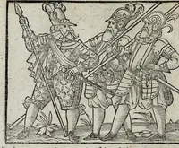 An illustration from De nuptiis illustris ac generosi Domini, Dom. Iohannis Georgii, Comitis a Zollern, serenissimi vtriusque Bauariae Ducis, Maxaemiliani consiliarij, &c. illustris & generosi Domini, Dom. Italo Friderici, Comitis à Zollern, Sigmaringen & Veringen, Domini in Haigerloch & Wehrstain, Romani Imperij Cubicularij haereditarij, Sacrae Caes. Maiestatis consiliarij intimi, &c. filii vnicè dilecti, Dominorum suorum clementissimorum, cum illustri et generosa Domina, Do. Francisca, illustris & generosi Domini, Dom. Friderici Vvild, Comitis in Thaumb & Kyrburg, Comitis Rheinensis in Stain, Comitis à Salm, & Domini in Vinstingen, &c. filia : celebratis Hechingae XI. Octobris, anno salutis M. D. IIC. libri septem : versu heroico (1601)