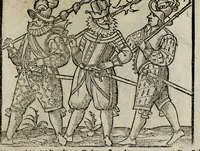 An illustration from De nuptiis illustris ac generosi Domini, Dom. Iohannis Georgii, Comitis a Zollern, serenissimi vtriusque Bauariae Ducis, Maxaemiliani consiliarij, &c. illustris & generosi Domini, Dom. Italo Friderici, Comitis à Zollern, Sigmaringen & Veringen, Domini in Haigerloch & Wehrstain, Romani Imperij Cubicularij haereditarij, Sacrae Caes. Maiestatis consiliarij intimi, &c. filii vnicè dilecti, Dominorum suorum clementissimorum, cum illustri et generosa Domina, Do. Francisca, illustris & generosi Domini, Dom. Friderici Vvild, Comitis in Thaumb & Kyrburg, Comitis Rheinensis in Stain, Comitis à Salm, & Domini in Vinstingen, &c. filia : celebratis Hechingae XI. Octobris, anno salutis M. D. IIC. libri septem : versu heroico (1601)