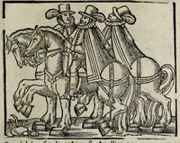 An illustration from De nuptiis illustris ac generosi Domini, Dom. Iohannis Georgii, Comitis a Zollern, serenissimi vtriusque Bauariae Ducis, Maxaemiliani consiliarij, &c. illustris & generosi Domini, Dom. Italo Friderici, Comitis à Zollern, Sigmaringen & Veringen, Domini in Haigerloch & Wehrstain, Romani Imperij Cubicularij haereditarij, Sacrae Caes. Maiestatis consiliarij intimi, &c. filii vnicè dilecti, Dominorum suorum clementissimorum, cum illustri et generosa Domina, Do. Francisca, illustris & generosi Domini, Dom. Friderici Vvild, Comitis in Thaumb & Kyrburg, Comitis Rheinensis in Stain, Comitis à Salm, & Domini in Vinstingen, &c. filia : celebratis Hechingae XI. Octobris, anno salutis M. D. IIC. libri septem : versu heroico (1601)