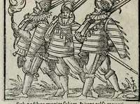An illustration from De nuptiis illustris ac generosi Domini, Dom. Iohannis Georgii, Comitis a Zollern, serenissimi vtriusque Bauariae Ducis, Maxaemiliani consiliarij, &c. illustris & generosi Domini, Dom. Italo Friderici, Comitis à Zollern, Sigmaringen & Veringen, Domini in Haigerloch & Wehrstain, Romani Imperij Cubicularij haereditarij, Sacrae Caes. Maiestatis consiliarij intimi, &c. filii vnicè dilecti, Dominorum suorum clementissimorum, cum illustri et generosa Domina, Do. Francisca, illustris & generosi Domini, Dom. Friderici Vvild, Comitis in Thaumb & Kyrburg, Comitis Rheinensis in Stain, Comitis à Salm, & Domini in Vinstingen, &c. filia : celebratis Hechingae XI. Octobris, anno salutis M. D. IIC. libri septem : versu heroico (1601)