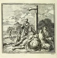 Picture 19 of 30 from De onwaardige wereld : vertoond in vyftig zinnebeelden, met godlyke spreuken en stichtelyke verzen (1710), leaf 140