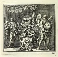 An illustration from De onwaardige wereld : vertoond in vyftig zinnebeelden, met godlyke spreuken en stichtelyke verzen (1710)