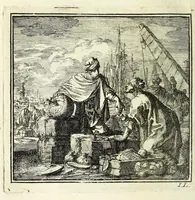 An illustration from De onwaardige wereld : vertoond in vyftig zinnebeelden, met godlyke spreuken en stichtelyke verzen (1710)