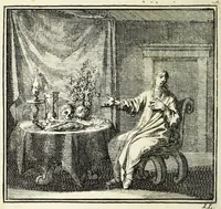 Picture 10 of 30 from De onwaardige wereld : vertoond in vyftig zinnebeelden, met godlyke spreuken en stichtelyke verzen (1710), leaf 70