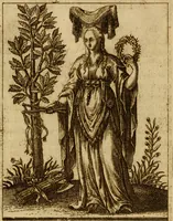 An illustration from Historia deorum fatidicorum, vatum, sibyllarum, phoebadum, apud priscos illustrium : cum eorum iconibus : praeposita est disertatio de divinatione et oraculis (1675)