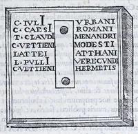 An illustration from De prisca Caesiorvm gente Io. Baptistae Fonteii primionis commentariorvm libri dvo : cvm Ivlii Iacobonii appendice (1582)