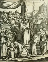 An illustration from De rampspoedige scheepvaart der Franschen naar Oostindien, onder 't beleit van de Heer Generaal Augustyn van Beaulieu, met drie schepen, uit Normandyen. Daar in hy vertoont, niet alleenlijk de rampen en tegenspoeden die hem in deze reis overgekomen zijn, en 't verlies van twee zijner schepen, in deze tocht verloren: maar ook veel aanmerkelijke beschrijvingen der plaatsen, daar hy geweest heeft, zijn handelingen met d'inwoonders, hun wetten, zeden en gewoonten (1669)