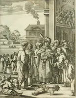 Picture 8 of 11 from De rampspoedige scheepvaart der Franschen naar Oostindien, onder 't beleit van de Heer Generaal Augustyn van Beaulieu, met drie schepen, uit Normandyen. Daar in hy vertoont, niet alleenlijk de rampen en tegenspoeden die hem in deze reis overgekomen zijn, en 't verlies van twee zijner schepen, in deze tocht verloren: maar ook veel aanmerkelijke beschrijvingen der plaatsen, daar hy geweest heeft, zijn handelingen met d'inwoonders, hun wetten, zeden en gewoonten (1669), leaf 94