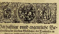An illustration from Der ander Theil, der newlich erfundenen Landtschafft Americae, von dreyen Schiffahrten, so die Frantzosen in Floridam (die gegen Nidergang gelegen) gethan. : Eine vnter dem Hauptman[n] H. Laudonniere, Anno 1564. Die ander vnter H. Ribald 1565. Die dritte, vnter H. Guerguesio 1567. geschehen. Mit Beschreibung vnd lebendiger Contrafactur, dieser Provintze, Gestalt, Sitten vnd Gebräuch der Wilden, (1603)