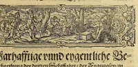 An illustration from Der ander Theyl, der newlich erfundenen Landtschafft Americae, von dreyen Schiffahrten, so die Frantzosen in Floridam (die gegen Nidergang gelegen) gethan. : Eine vnter dem Häuptmann H. Laudonniere, Anno 1564. Die ander vnter H. Ribald 1565. Die dritte, vnter H. Guorguesio 1567. geschehen. Mit Beschreibung vnd lebendiger Contrafactur, dieser Provintze, Gestalt, Sitten vnd Gebräuch der Wilden, (1591)