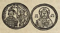 An illustration from De re monetaria vetervm Romanorvm et hodierni apvd Germanos Imperii, libri duo Marquardi Freheri ... : accedit Nicolai Oresmii ... De origine & potestate nec non de mutatione monetarum, liber subtilissimus : cum succincto tractatu eiusdem argumenti Gabrielis Byel, & notis in vtrumque locupletissimis (1605)