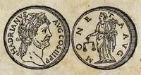 An illustration from De re monetaria vetervm Romanorvm et hodierni apvd Germanos Imperii, libri duo Marquardi Freheri ... : accedit Nicolai Oresmii ... De origine & potestate nec non de mutatione monetarum, liber subtilissimus : cum succincto tractatu eiusdem argumenti Gabrielis Byel, & notis in vtrumque locupletissimis (1605)