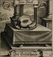 An illustration from Der Fruchtbringenden Geselschaft Nahmen, Vorhaben, Gemählde und Wörter : nach jedes Einnahme ordentlich in Kupfer gestochen, und in achtzeilige Reimgesetze verfasset (1646)