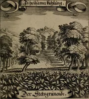 An illustration from Der Fruchtbringenden Geselschaft Nahmen, Vorhaben, Gemählde und Wörter : nach jedes Einnahme ordentlich in Kupfer gestochen, und in achtzeilige Reimgesetze verfasset (1646)