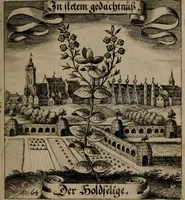 An illustration from Der Fruchtbringenden Geselschaft Nahmen, Vorhaben, Gemählde und Wörter : nach jedes Einnahme ordentlich in Kupfer gestochen, und in achtzeilige Reimgesetze verfasset (1646)