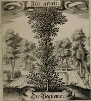 An illustration from Der Fruchtbringenden Geselschaft Nahmen, Vorhaben, Gemählde und Wörter : nach jedes Einnahme ordentlich in Kupfer gestochen, und in achtzeilige Reimgesetze verfasset (1646)