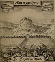 An illustration from Der Fruchtbringenden Geselschaft Nahmen, Vorhaben, Gemählde und Wörter : nach jedes Einnahme ordentlich in Kupfer gestochen, und in achtzeilige Reimgesetze verfasset (1646)