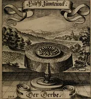 An illustration from Der Fruchtbringenden Geselschaft Nahmen, Vorhaben, Gemählde und Wörter : nach jedes Einnahme ordentlich in Kupfer gestochen, und in achtzeilige Reimgesetze verfasset (1646)