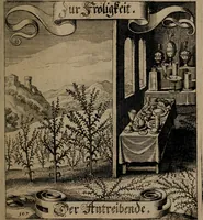 An illustration from Der Fruchtbringenden Geselschaft Nahmen, Vorhaben, Gemählde und Wörter : nach jedes Einnahme ordentlich in Kupfer gestochen, und in achtzeilige Reimgesetze verfasset (1646)