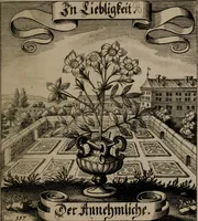 An illustration from Der Fruchtbringenden Geselschaft Nahmen, Vorhaben, Gemählde und Wörter : nach jedes Einnahme ordentlich in Kupfer gestochen, und in achtzeilige Reimgesetze verfasset (1646)
