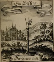 An illustration from Der Fruchtbringenden Geselschaft Nahmen, Vorhaben, Gemählde und Wörter : nach jedes Einnahme ordentlich in Kupfer gestochen, und in achtzeilige Reimgesetze verfasset (1646)