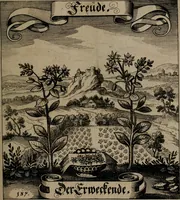 An illustration from Der Fruchtbringenden Geselschaft Nahmen, Vorhaben, Gemählde und Wörter : nach jedes Einnahme ordentlich in Kupfer gestochen, und in achtzeilige Reimgesetze verfasset (1646)