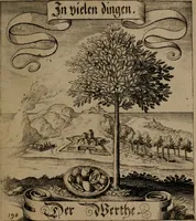 An illustration from Der Fruchtbringenden Geselschaft Nahmen, Vorhaben, Gemählde und Wörter : nach jedes Einnahme ordentlich in Kupfer gestochen, und in achtzeilige Reimgesetze verfasset (1646)