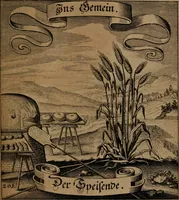 An illustration from Der Fruchtbringenden Geselschaft Nahmen, Vorhaben, Gemählde und Wörter : nach jedes Einnahme ordentlich in Kupfer gestochen, und in achtzeilige Reimgesetze verfasset (1646)