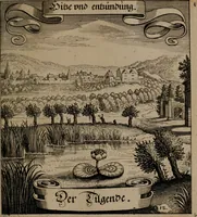 An illustration from Der Fruchtbringenden Geselschaft Nahmen, Vorhaben, Gemählde und Wörter : nach jedes Einnahme ordentlich in Kupfer gestochen, und in achtzeilige Reimgesetze verfasset (1646)
